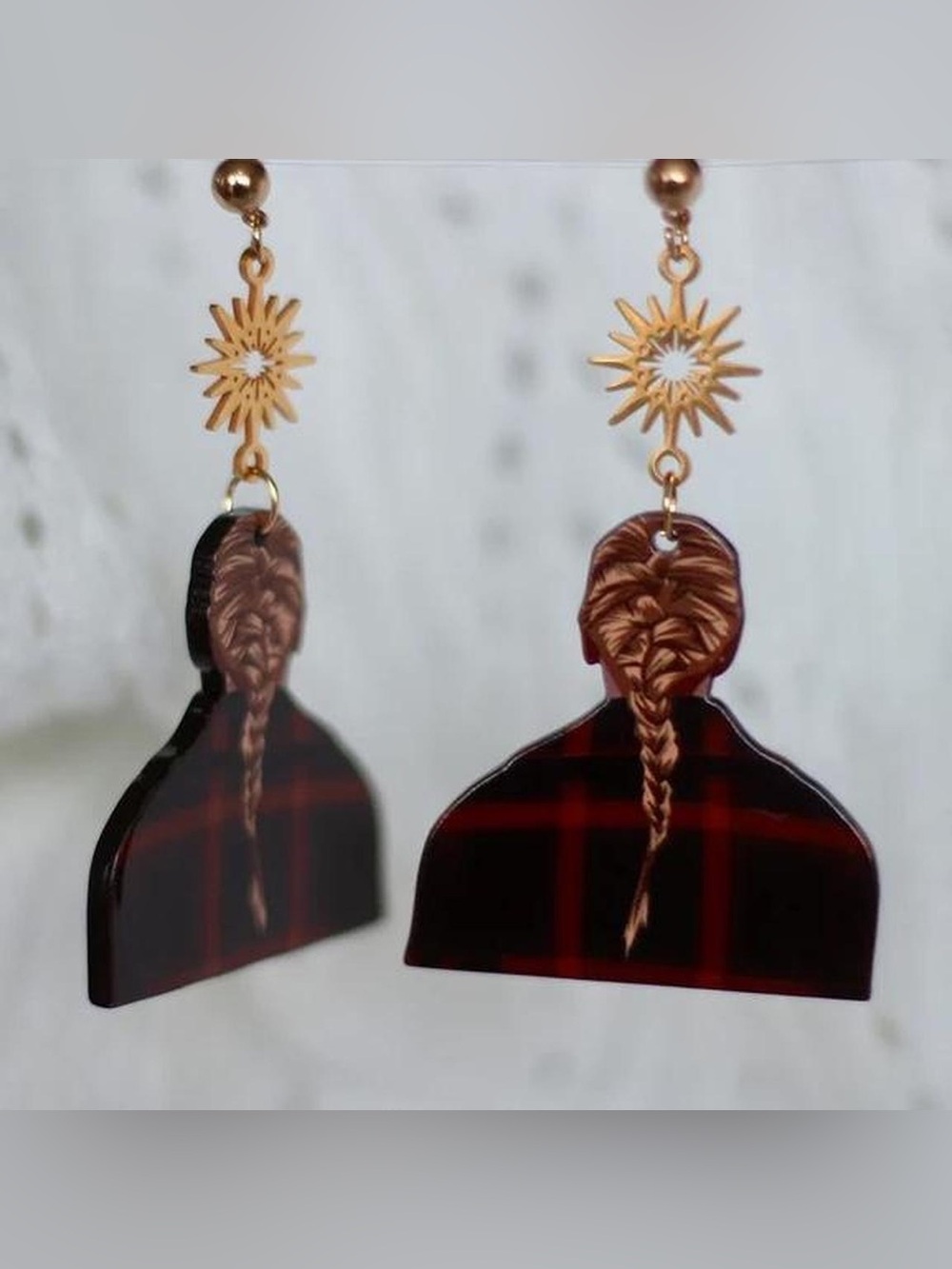 TAYLOR SWIFT Gold Starburst Plaid Folklore Hanging Earrings Album Outfit jewelry